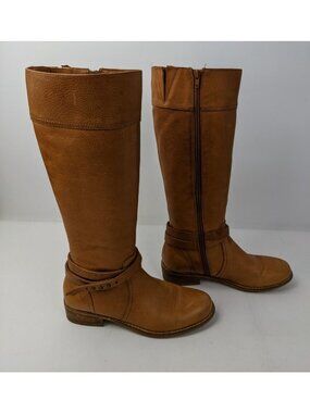 Lands' End Knee High Tall Leather Riding Boots Side Zipper Women's Size 6B Brown